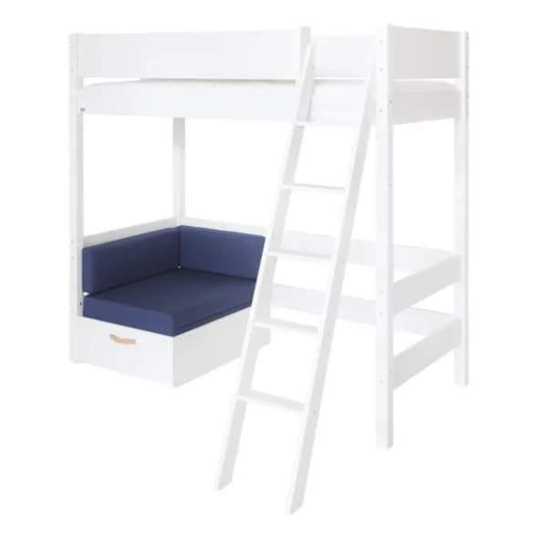 Manis-h FENRIS Combinatie Hoogslaper Met Lattenbodem En Slaapbank - 90 x 200 cm - Snow White