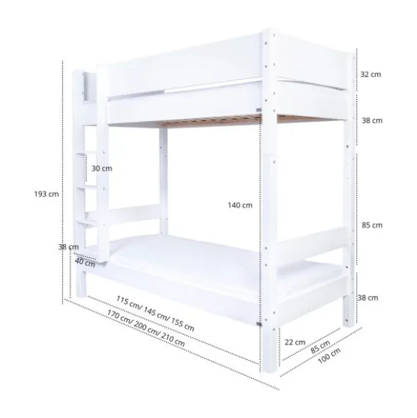 Manis-h MAIA Combinatie Hoog Stapelbed Met Lattenbodem - 90 x 200 cm