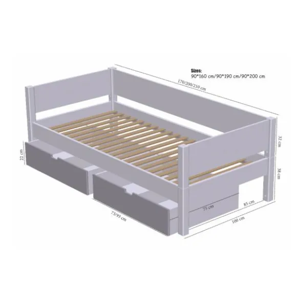 Manis-h Sif Combinatiebed Incl. Lades - 90 x 200 cm - Snow / Beuken