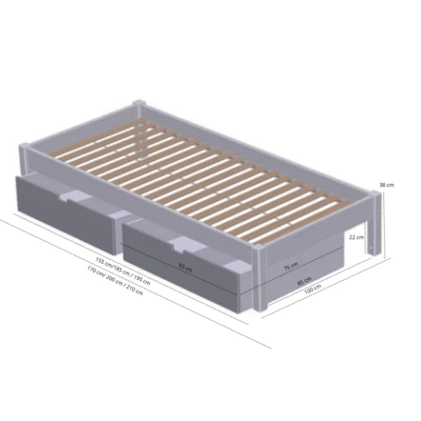Manis-h Ull Combinatiebed Incl. Lades - 90 x 200 cm - Snow White / Snow White