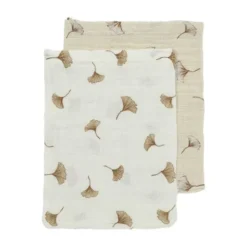 Meyco Baby Gingko Washandjes - 2-Pack - Offwhite/Soft Sand - 20x17 cm