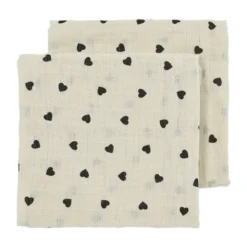 Meyco Baby Sweet Heart Hydrofiele Doeken - 2-Pack - 70x70 cm - Soft Sand/Black