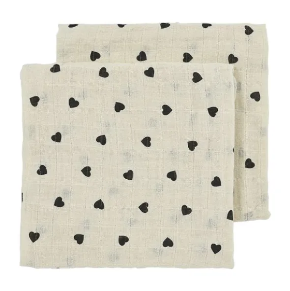 Meyco Baby Sweet Heart Hydrofiele Doeken - 2-Pack - 70x70 cm - Soft Sand/Black