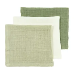 Meyco Baby Uni Monddoekjes - 3 Stuks - Pre-Washed Hydrofiel - 30 x 30 cm - Naturel/Soft Olive/Olive Green