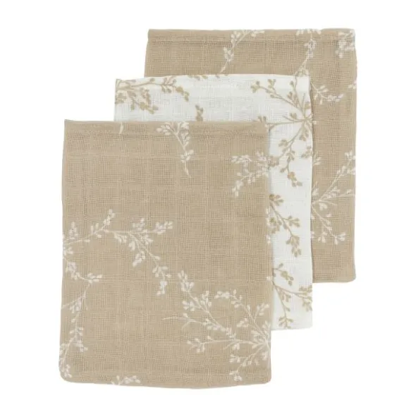 Meyco Baby Uni Washandjes - 3 Stuks - Pre-Washed Hydrofiel - Naturel/Soft Olive/Olive Green
