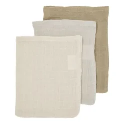 Meyco Baby Uni Washandjes - 3 Stuks - Pre-Washed Hydrofiel - Naturel/Soft Olive/Olive Green