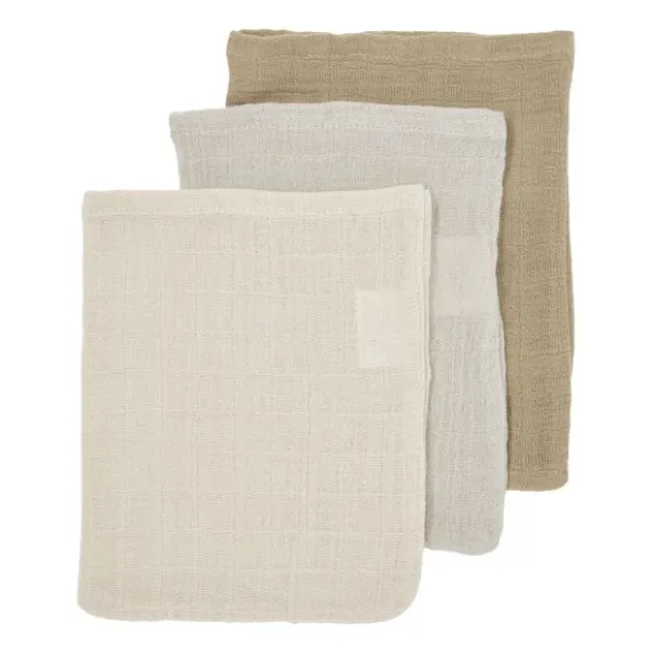 Meyco Baby Uni Washandjes - 3 Stuks - Pre-Washed Hydrofiel - Naturel/Soft Olive/Olive Green