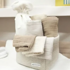Meyco Baby Uni Washandjes - 3 Stuks - Pre-Washed Hydrofiel - Naturel/Soft Olive/Olive Green
