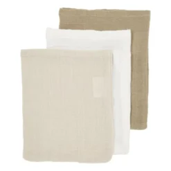Meyco Baby Uni Washandjes - 3 Stuks - Pre-Washed Hydrofiel - Naturel/Soft Olive/Olive Green