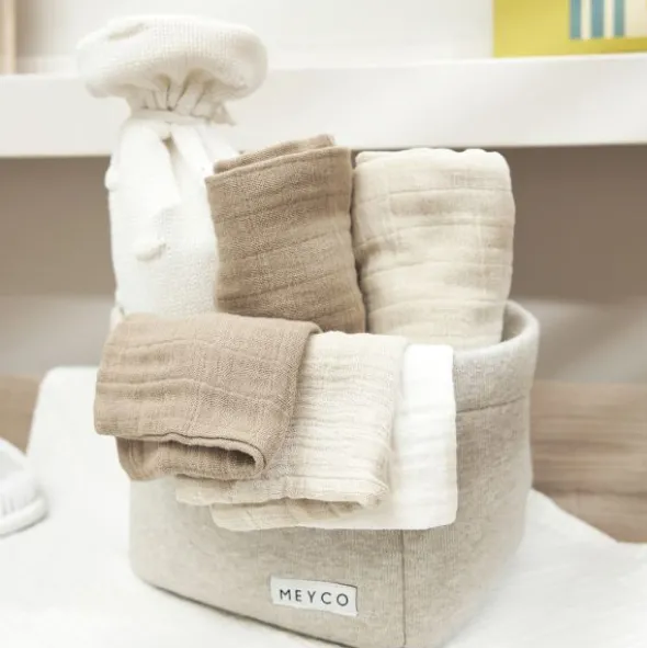 Meyco Baby Uni Washandjes - 3 Stuks - Pre-Washed Hydrofiel - Naturel/Soft Olive/Olive Green
