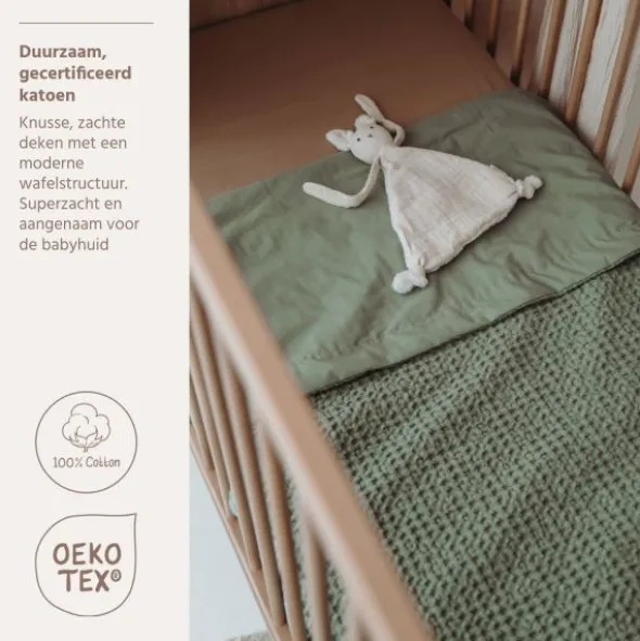 Meyco Ledikantdeken - Waffle Cotton - Olive Green - 100x150 cm