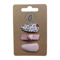 Ootje Kadootje Babyhaarclipjes - Print Roze/Rib Roze - 3 stuks