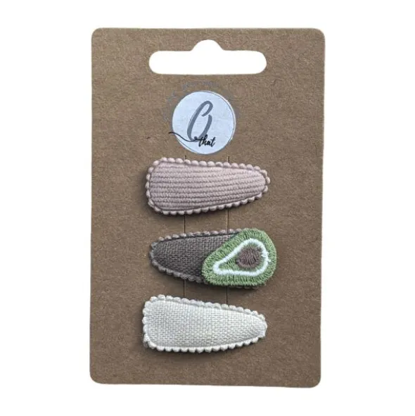 Ootje Kadootje Babyhaarclipjes - 3 Stuks - Groente Avocado/Nude/Ecru