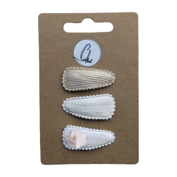 Ootje Kadootje Babyhaarclipjes Chiffon - 3 Stuks - Ivoor/Glitter/Goud
