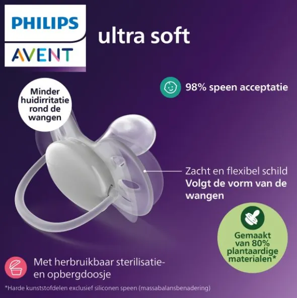 Philips Avent Ultra Soft Fopspeen - 6-18 Mnd - 2 Stuks - Plant-based
