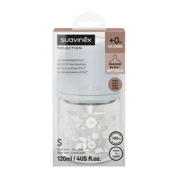 Suavinex Wonderland SX Pro Fles Glas - Slow Flow - 120ml - Blauw