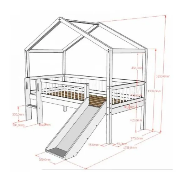 Vipack Huisbed met Glijbaan - Forrest Eik - 90 x 200 cm