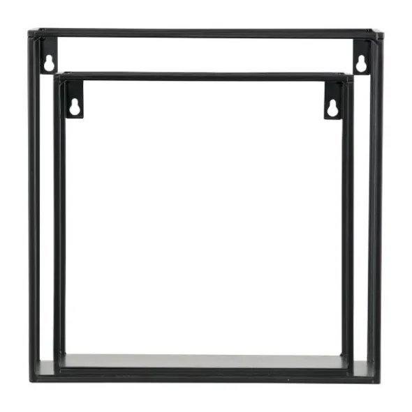 WOOOD Wandplank Kubus Meert - Metaal Zwart - Set van 2
